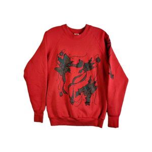 Fruit of the Loom Red Christmas Sweatshirt Holiday Bows Large Vtg Grannycore